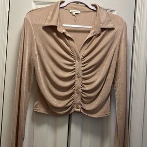 Flattering champaign cropped top with rouching detail  from Mimosa.